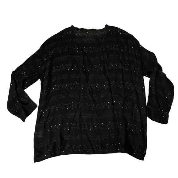 Mes Demoiselles black Sequin Sheer Striped Blouse Top Long Sleeve Crew Neck XL - Picture 3 of 7
